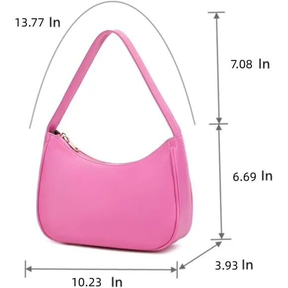 Women’s Pink A Cute Hobo Tote Handbag Mini Clutch Purse with Zipper Closure - Picture 3 of 5
